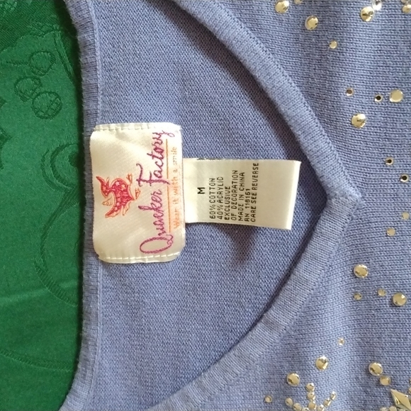 QUACKER FACTORY LAVENDER SNOWFLAKE STUDDED SWEATER - Picture 3 of 7